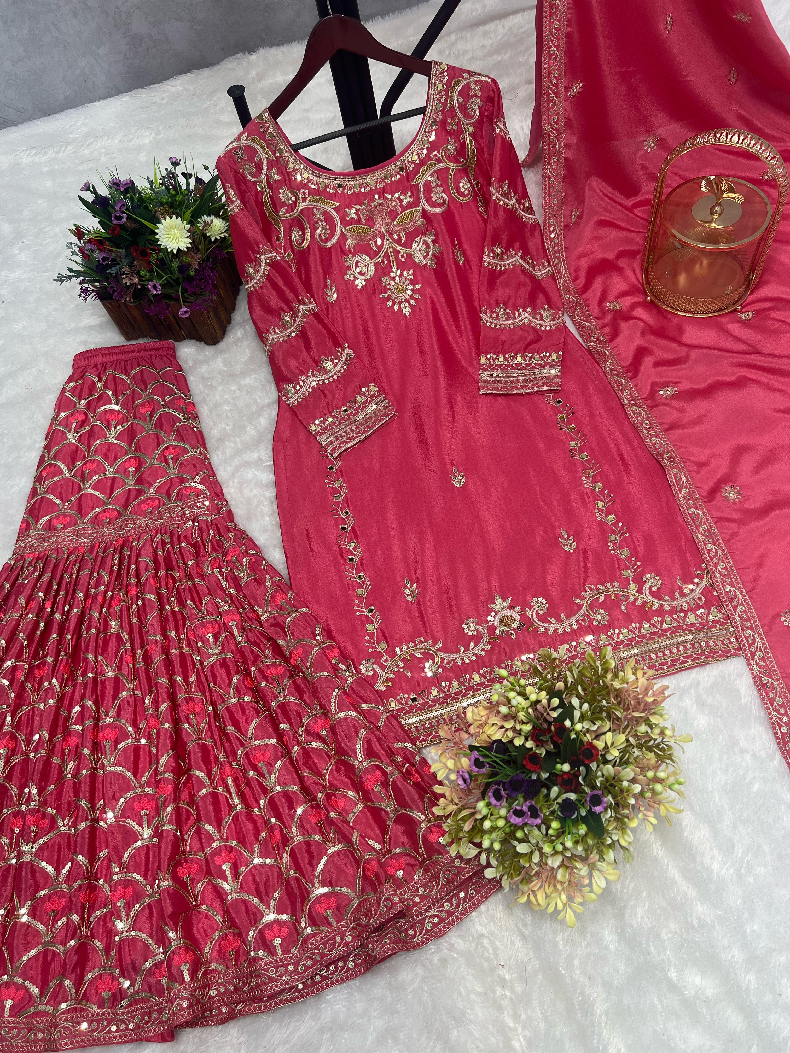 3 PIECE KURTI WITH SHARARA AND DUPATTA*