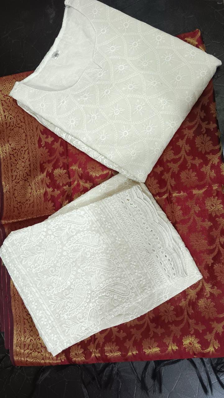 Feel a beautiful vibes of the charming power beautiful chikankari with banarasi style suit set.