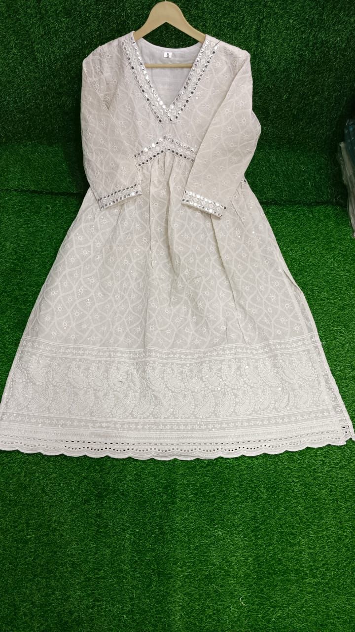 New Pure Cotton &nbsp;chickenKari emb nyra cut kurti