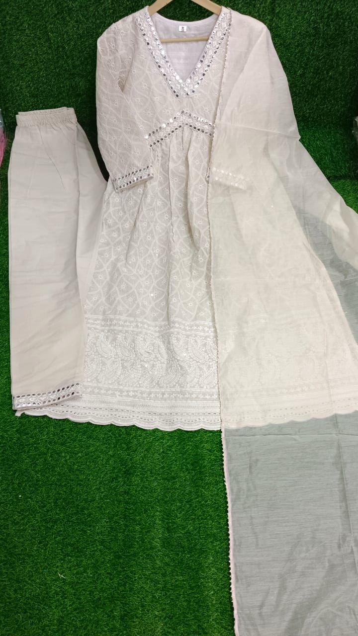 New Pure Cotton &nbsp;chickenKari emb nyra cut kurti