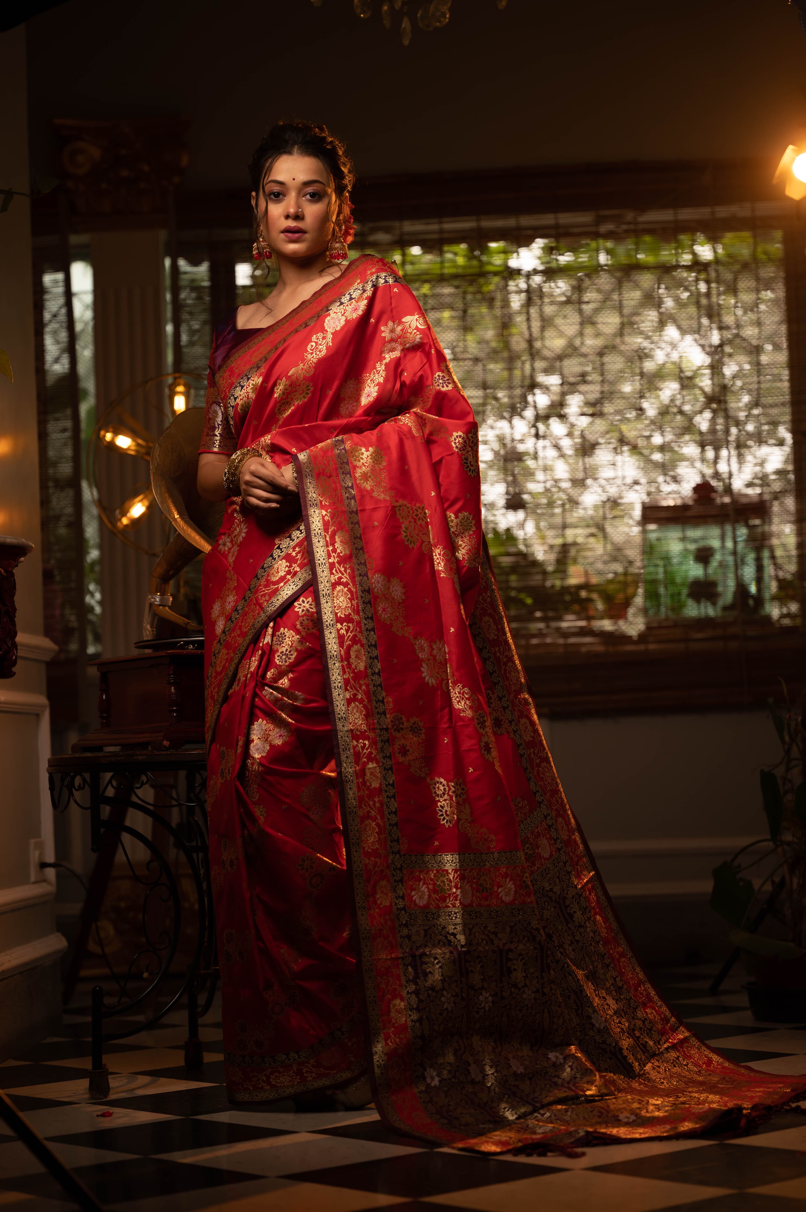 Soft Banarasi Silk Saree with all over colourfull meena Weaves Pattern