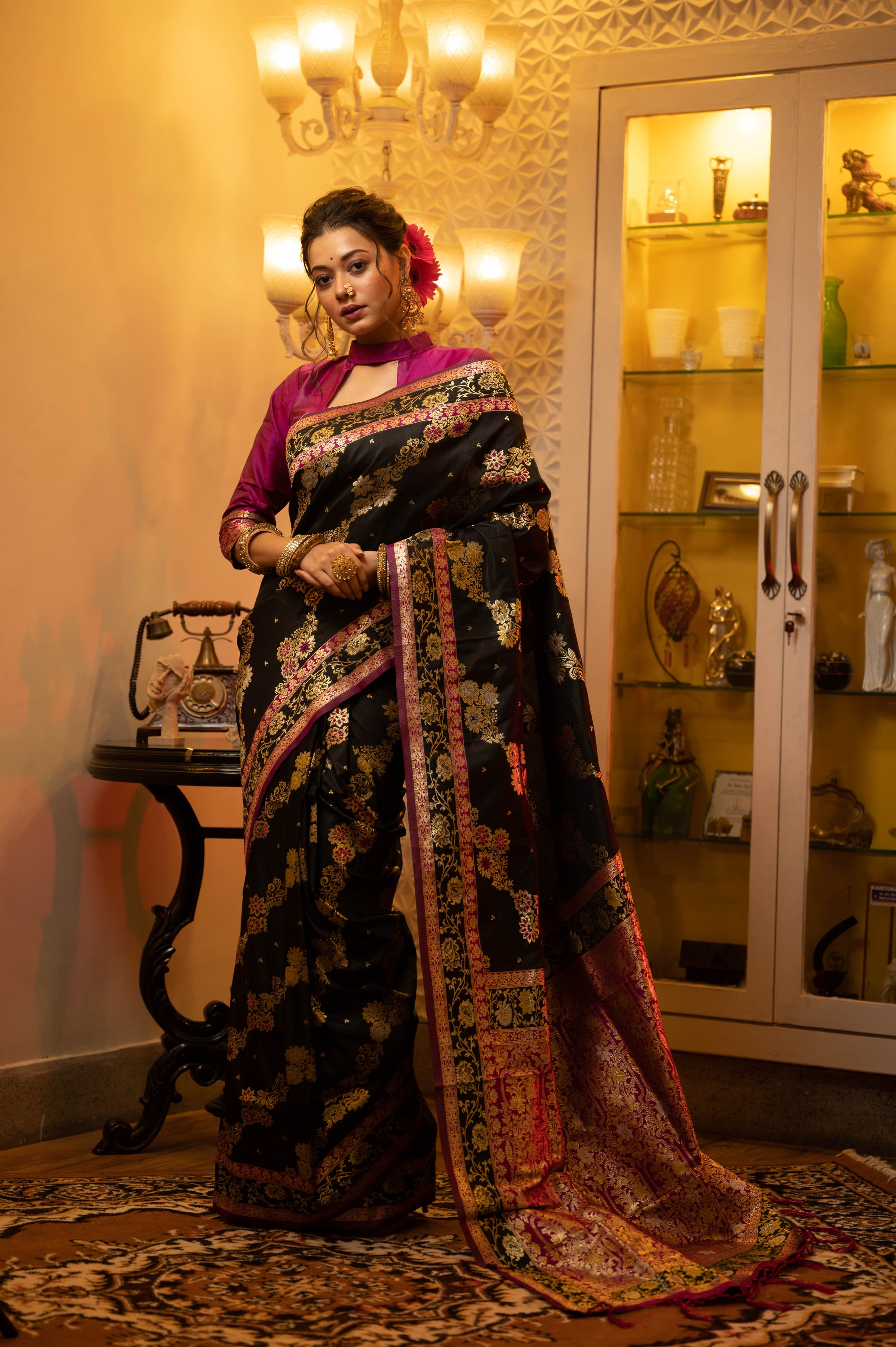 Soft Banarasi Silk Saree with all over colourfull meena Weaves Pattern