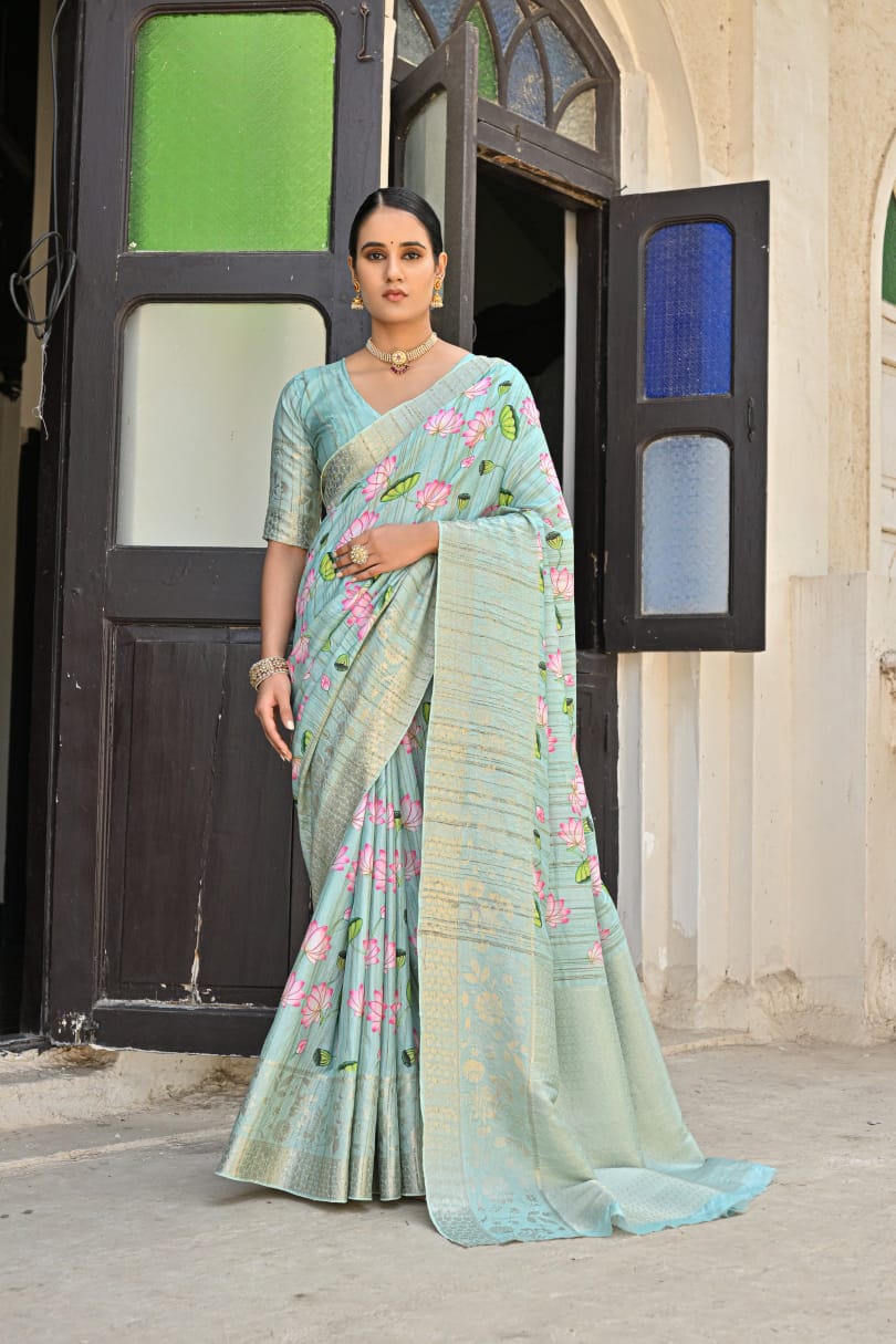 LOOK AT THIS PREETY OF COTTON SILK AND AMAZING LOTUS PRINT*