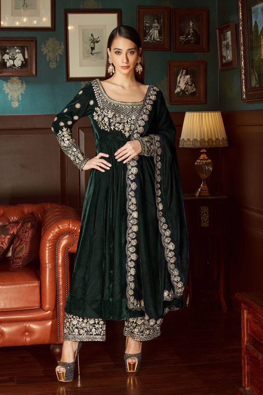 PRESENTING NEW DESIGNER EMBROIDERED ANARKALI GOWN IN VELVET*