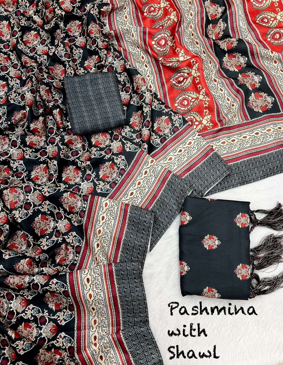 Silk Pure Pashmina Saree With Kashmiri Beautiful Digital Print - My Store